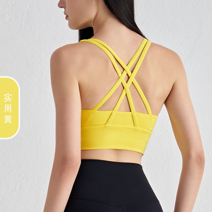 Women's new double-sided sanding cross back sports bra shockproof gathered yoga bra fitness vest