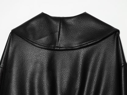 Women's metal buckle decorative lapel faux leather jacket