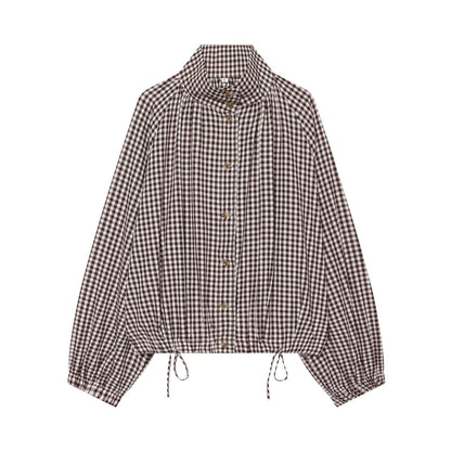 Women's with drawstring casual plaid Coat