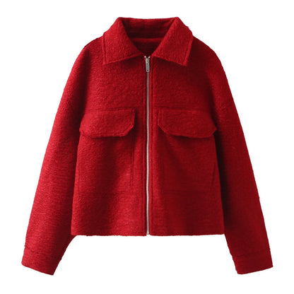 Women's lapel pocket decoration short jacket Coat