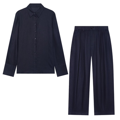 suit Women's 2 pieces casual linen blend shirt+Pants
