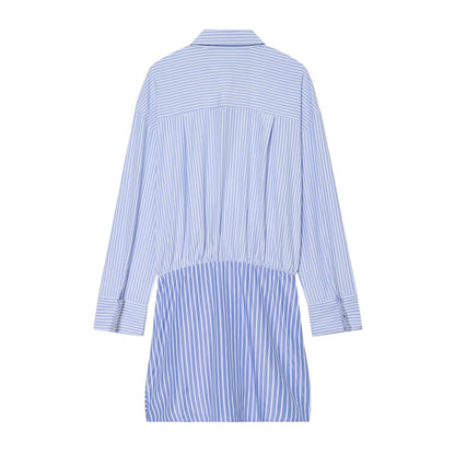 Women's knot decoration striped shirt style dress
