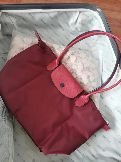 Women's New Joker Nylon Jiaozi Handbag Embroidered Large Tote Waterproof Folding Shoulder Bag.