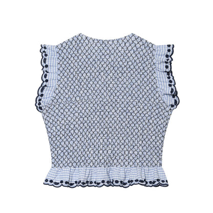 suit Women's 2 pieces embroidered checkered MIDI skirt + tops