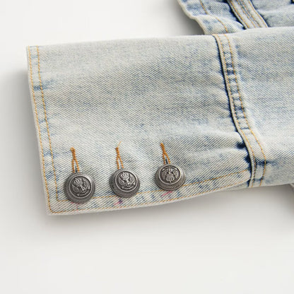 Women's buckle decoration retro denim Coat