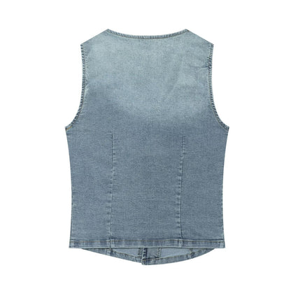 suit Women's 2 pieces slim denim vest style top+denim shorts