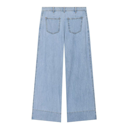 suit Women's 2 pieces wide sleeved denim shirt+wide leg jeans