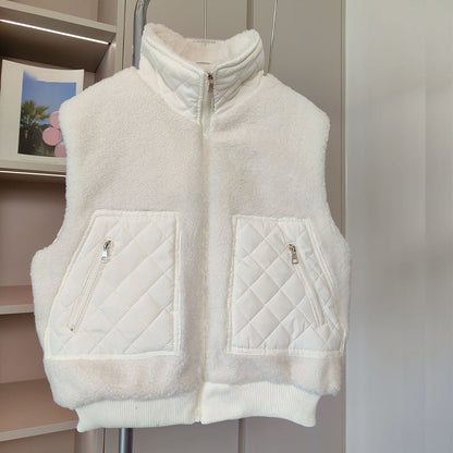 Women's new casual diamond lattice splicing warm vest