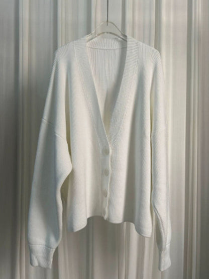 Women's casual loose knit long-sleeved cardigan V-neck coat
