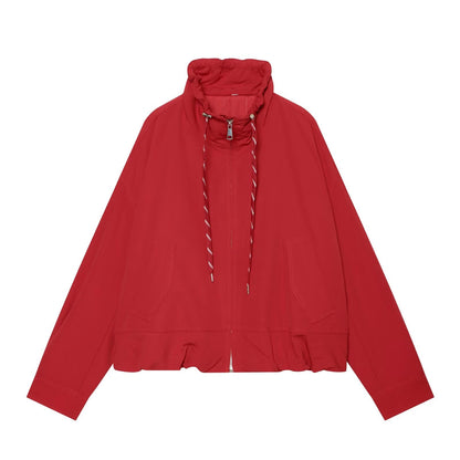 Women's drawstring decorative stand collar cotton jacket