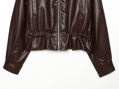 Women's leather effect adjustable waist jacket Coat