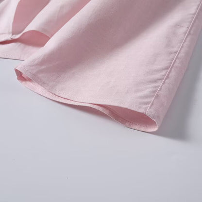 Women's long sleeved linen blended V-neck shirt