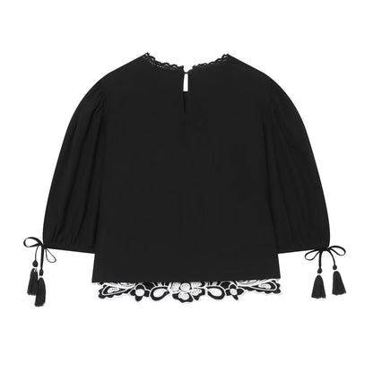 Women's Bubble Sleeve Short Embroidered Shirt