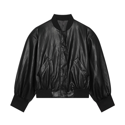 Women's leather effect short pilot jacket Coat