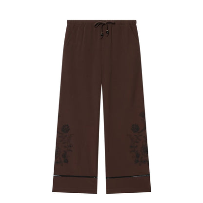 suit Women's 2 pieces lace up decorative embroidered shirt+pants