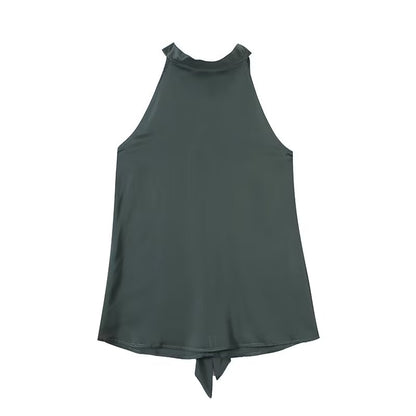 Women's satin textured hanging neck top