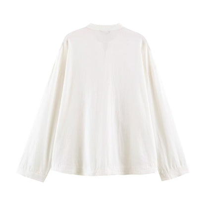 Women's rope knot buckle loose linen blended shirt