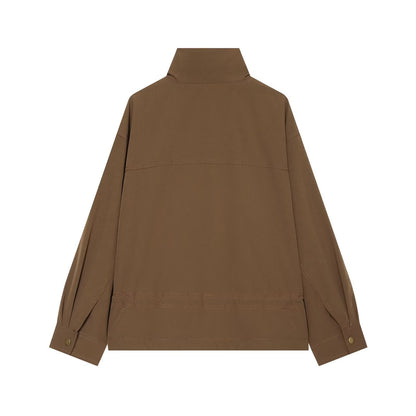 Women's with drawstring loose jacket windbreaker Coat