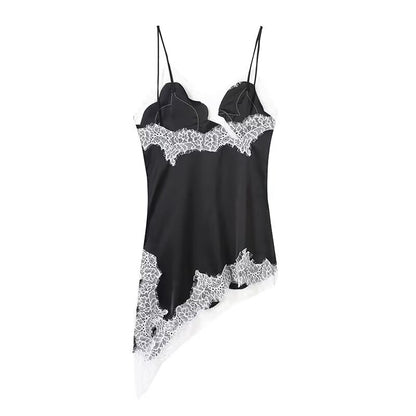 Women's asymmetric lace suspender dress