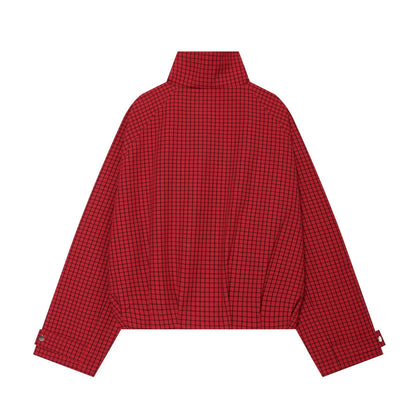 Women's standing collar plaid pilot jacket Coat