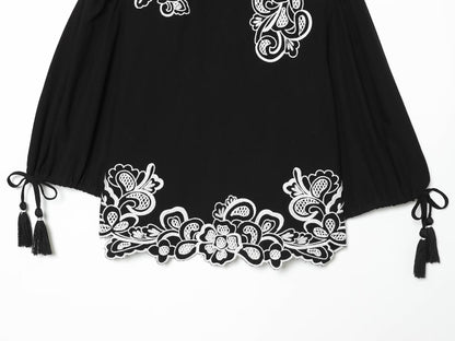 Women's Bubble Sleeve Short Embroidered Shirt