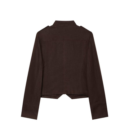 Women's short standing collar double breasted jacket