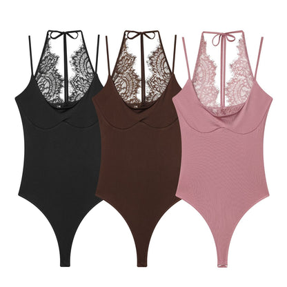 Women's patchwork lace halter neck jumpsuit