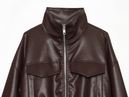 Women's leather effect adjustable waist jacket Coat