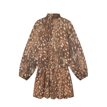 Women's retro long sleeved waist cinched printed dress