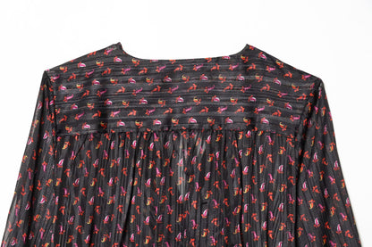 Women's knot decoration V-neck printed top