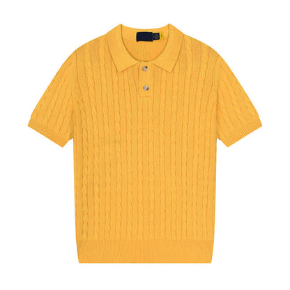 Women's new casual versatile lapel short-sleeved knitted sweater
