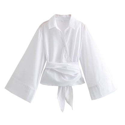 Women's bow decoration casual poplin shirt