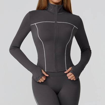 LU 2026 women's new contrast sanding zipper windproof yoga jacket