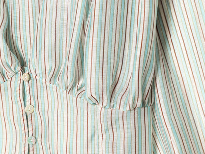Women's V-neck striped waist cinched shirt