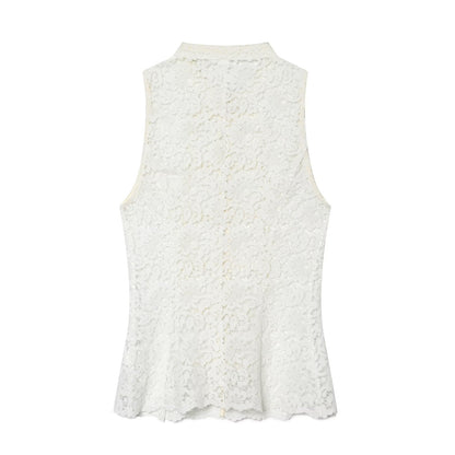 Women's rope knot decorative embossed lace top