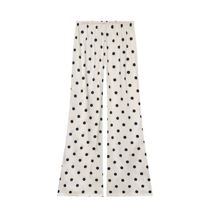 suit Women's 2 pieces satin textured strapless top+polka dot pants