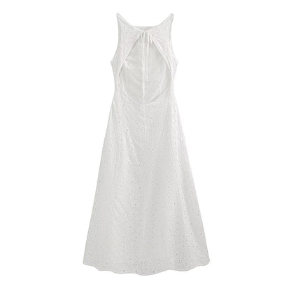 Women's hollow embroidery sleeveless MIDI dress