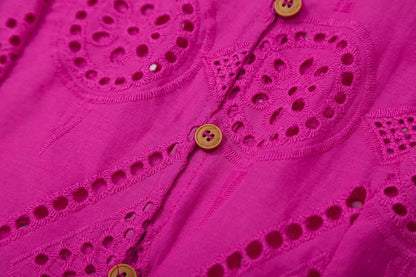 Women's short skirt style hemline hollowed out embroidery top
