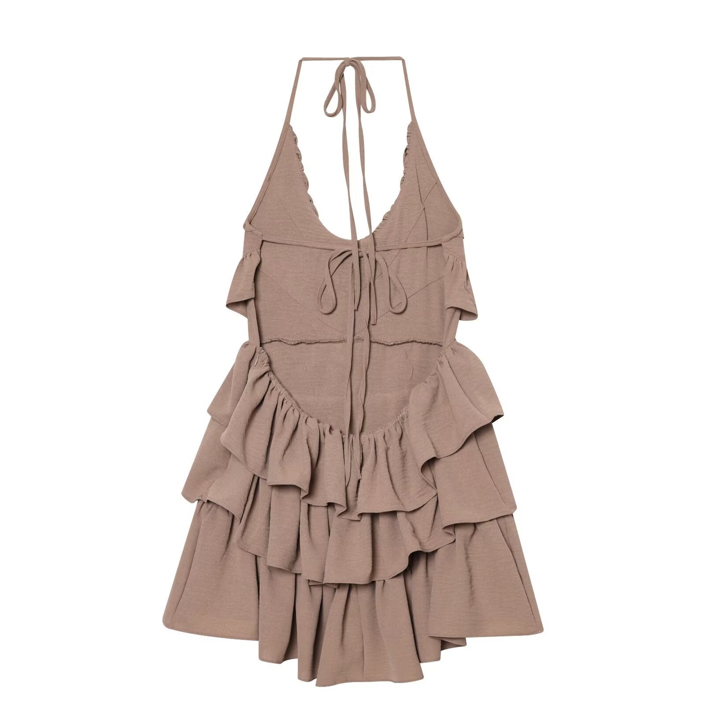 Women's layered decorative chiffon halter neck dress