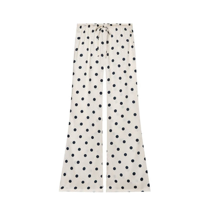 suit Women's 2 pieces satin textured strapless top+polka dot pants