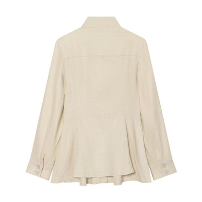 Women's linen blended slim stand collar Coat