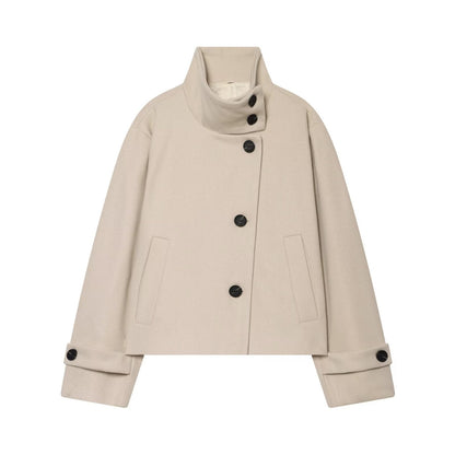 Women's standing collar short single breasted coat