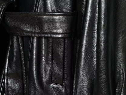 Women's with belt faux leather stand collar Coat