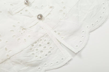 suit Women's 2 pieces artificial jewelry buckle hollow embroidery top+skirt