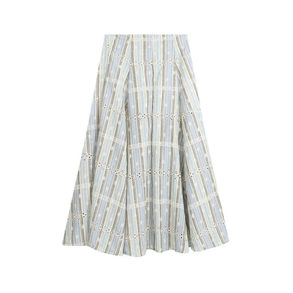 suit Women's 2 pieces sleeveless striped embroidered top+skirt