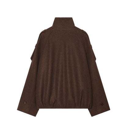 Women's standing collar double breasted woolen Coat