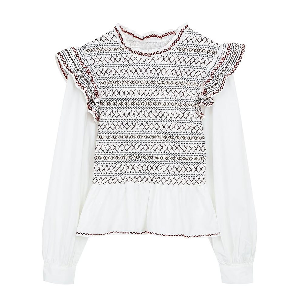 Women's honeycomb grid patchwork embroidered shirt
