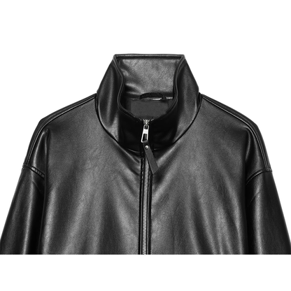 Women's Short Stand Collar Faux Leather Jacket