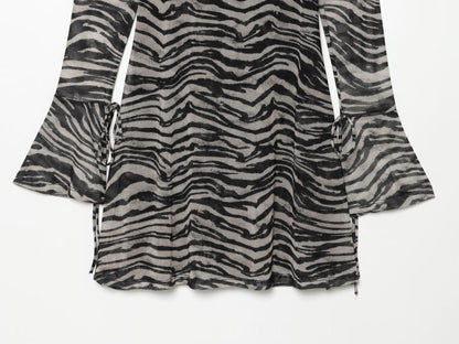 Women's animal striped printed tulle mini dress