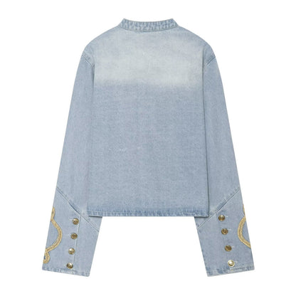 Women's button decoration short denim Coat